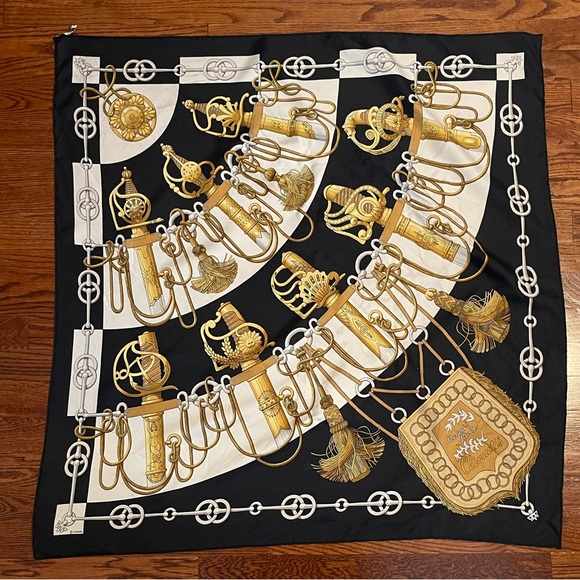 Hermes Accessories - Hermes Vintage Cliquetis Black and White Silk Scarf